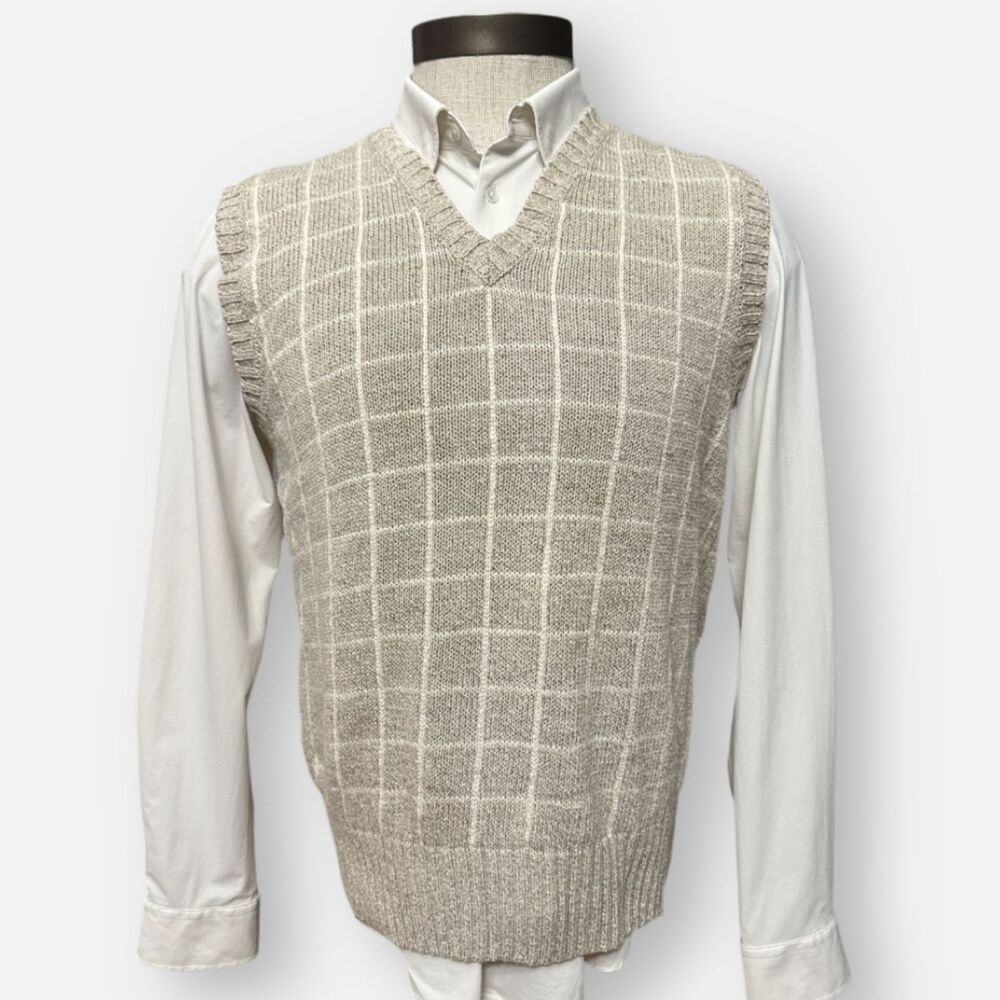 Vintage Polo Ralph Lauren Linen Silk Windowpane Sweater Vest Men’s L